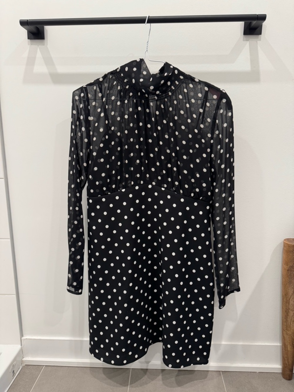 Topshop Black and White Polka Dot Long Sleeve Dress